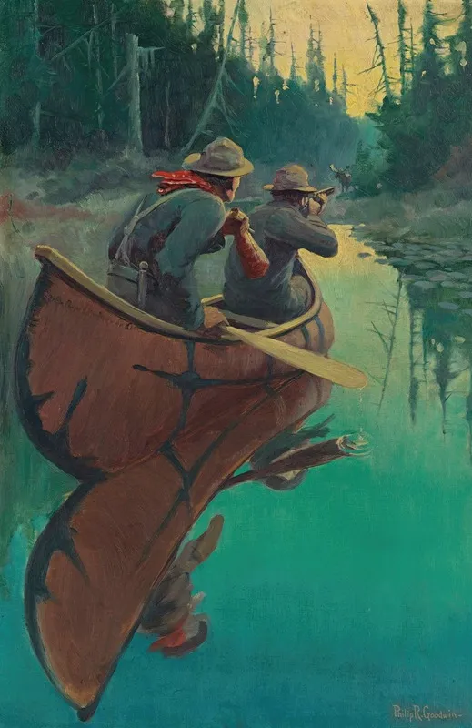Hunters In A Canoe Wall Art by Philip R. Goodwin - High-Resolution Digital Print