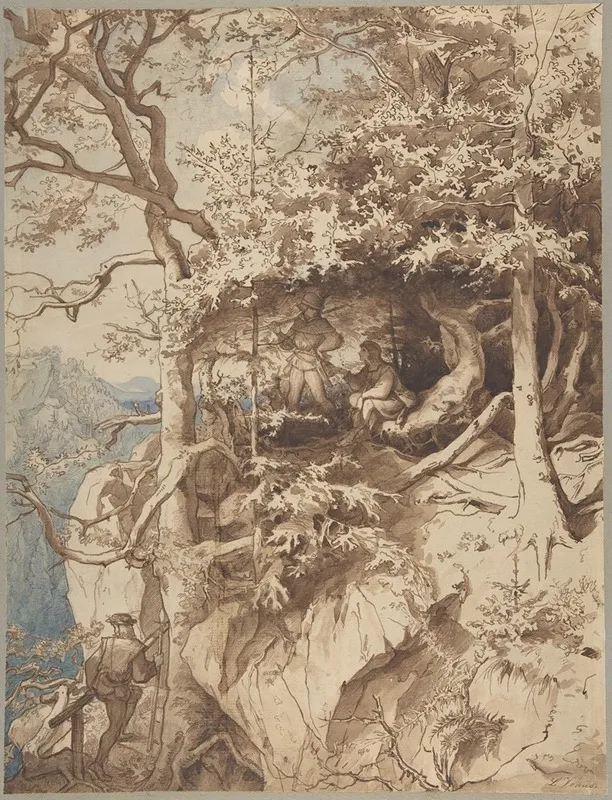 Hunters In An Outlook On A Mountain