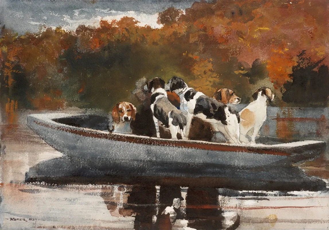 Hunting Dogs In Boat Waiting For The Start Wall Art by Winslow Homer - High-Resolution Digital Print