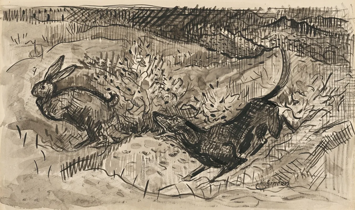 Hunting Scene Hare And Dog