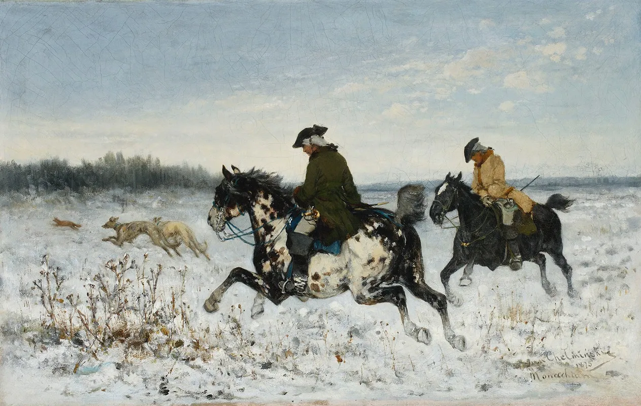 Hunting With Greyhounds 2 Wall Art by Jan Chełmiński - High-Resolution Digital Print