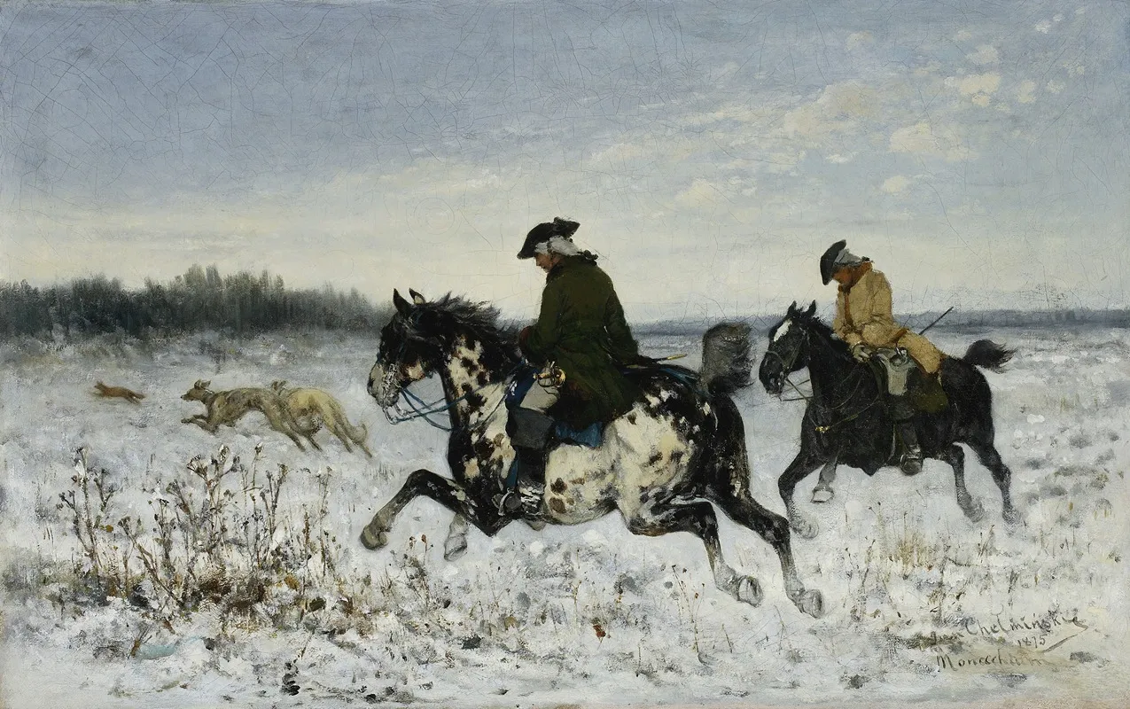 Hunting With Greyhounds Wall Art by Jan Chełmiński - High-Resolution Digital Print