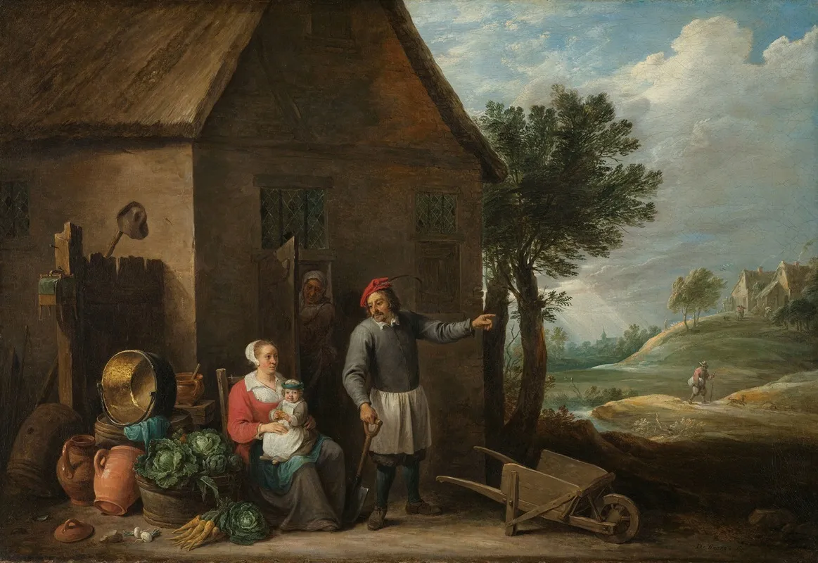 Husbandman At A Cottage Door With A Seated Woman And Child