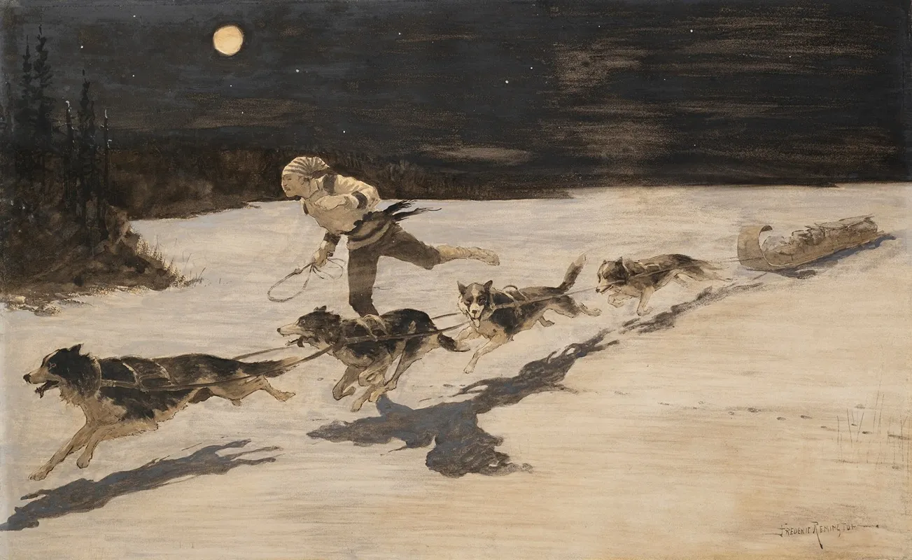 Huskie Dogs On The Frozen Highway Talking Musquash Wall Art by Frederic Remington - High-Resolution Digital Print