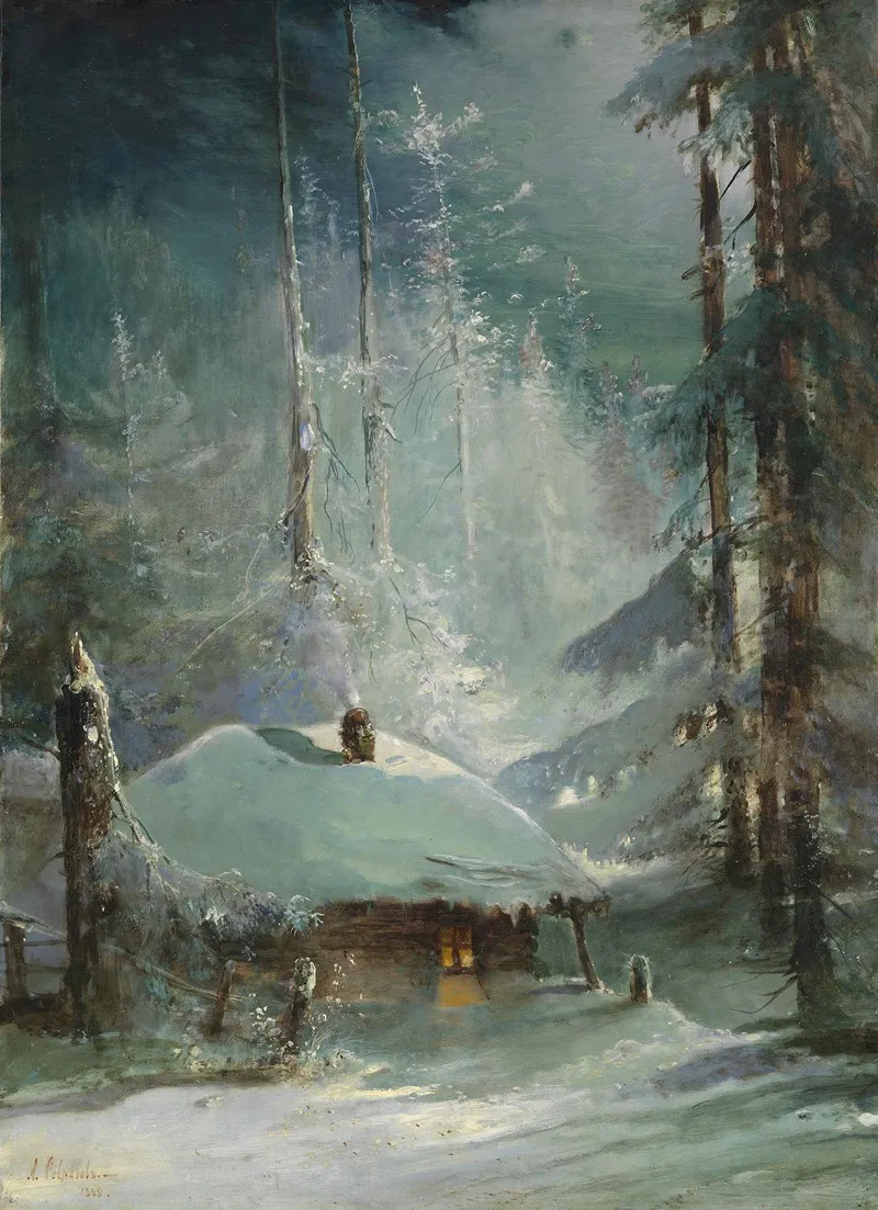 Hut In A Wintry Forest Object Type Painting