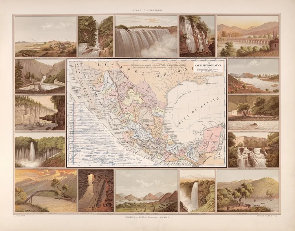Hydrographic Map Wall Art by Antonio García Cubas - High-Resolution Digital Print