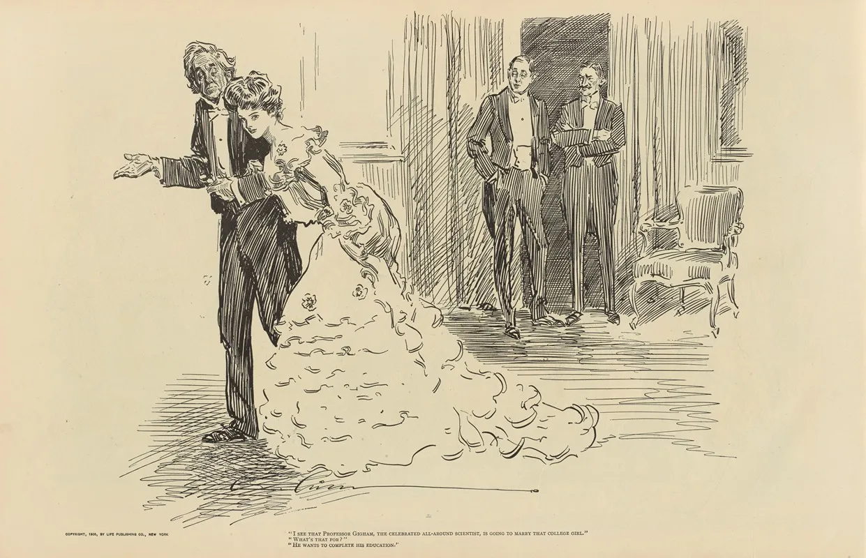 I See That Professor Gigham The Celebrated All Around Scientist Is Going To Marry That College Girl Wall Art by Charles Dana Gibson - High-Resolution Digital Print