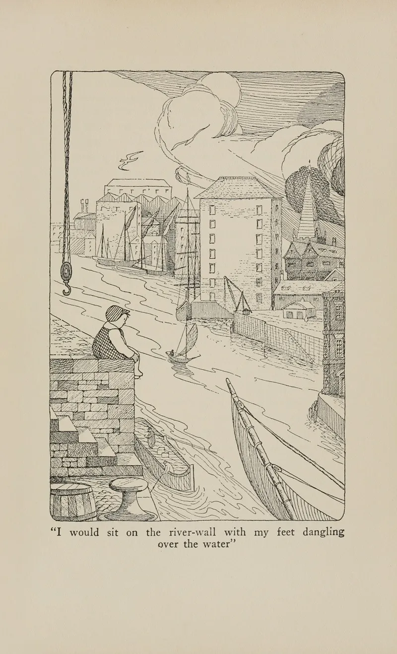 I Would Sit On The River Wall With My Feet Dangling Over The Water Wall Art by Hugh Lofting - High-Resolution Digital Print