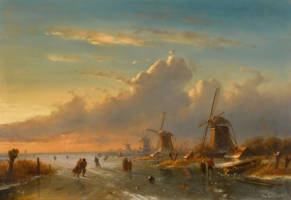 Ice Skaters At Sunset