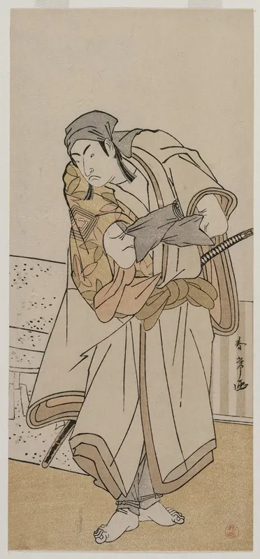 Ichikawa Monnosuke Ii Standing Beside A Stone Box Wall Art by Katsukawa Shunjō - High-Resolution Digital Print