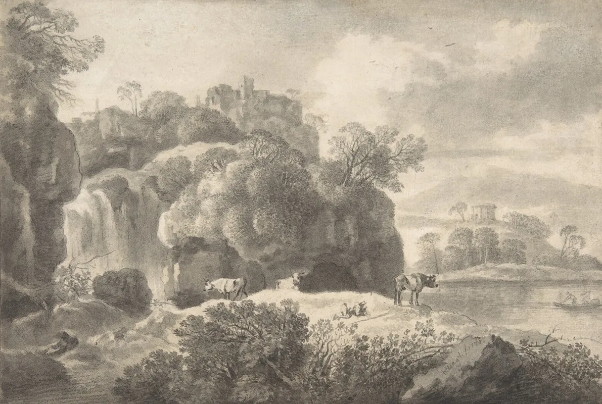 Ideal Landscape With A Shepherd And Cows