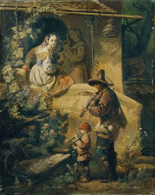 Idylle Italienische Bettelmusikanten Wall Art by Peter Johann Nepomuk Geiger - High-Resolution Digital Print
