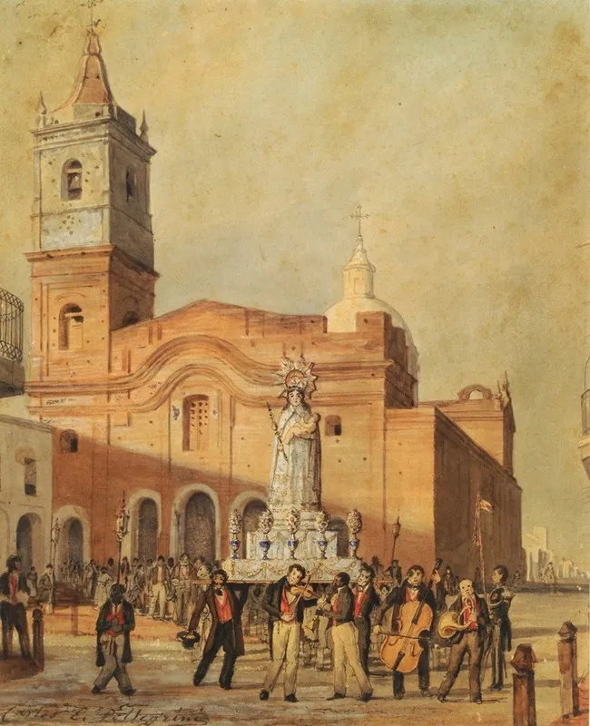 Iglesia De Santo Domingo Procesion De Nuestra Senora Del Rosario 1830 Wall Art by Charles Pellegrini - High-Resolution Digital Print