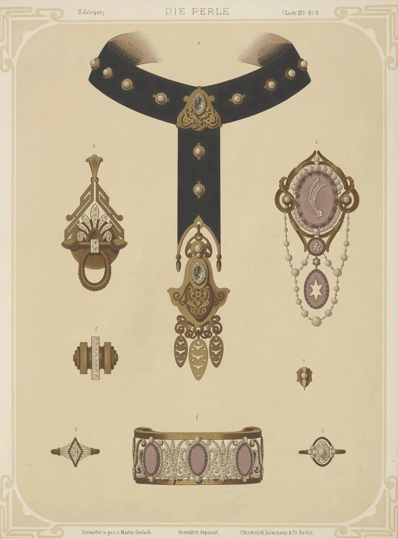 Ii Jahrgang Liefr Iii Bl 8 Eight Designs For Jewelry Including Black Choker With Gold Pendant