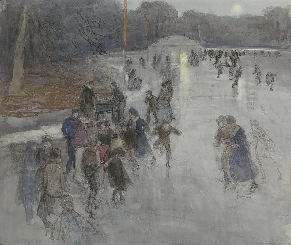 Ijsvermaak Bij Maanlicht Op Een Bevroren Vijver In Het Haagse Bosch