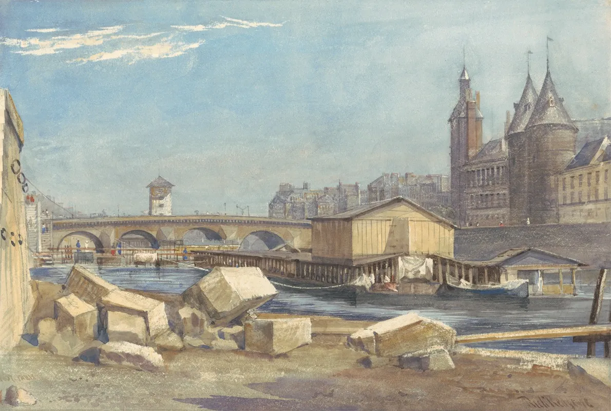 Ile De La Cite The Pont Au Change And The Conciergerie Paris 1837 Wall Art by Richard Redgrave - High-Resolution Digital Print