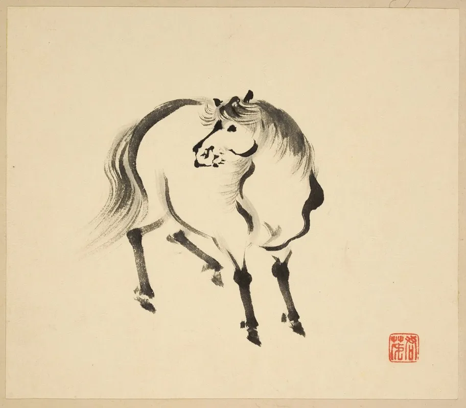 Illustrated Book Of Horses Pl 01 Wall Art by Tsurusawa Tansaku - High-Resolution Digital Print