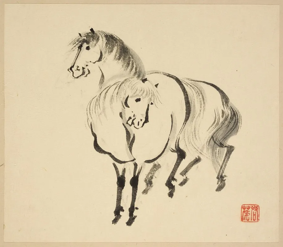 Illustrated Book Of Horses Pl 03 Wall Art by Tsurusawa Tansaku - High-Resolution Digital Print