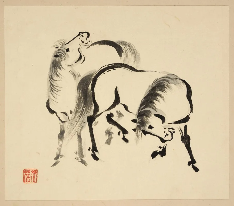 Illustrated Book Of Horses Pl 05 Wall Art by Tsurusawa Tansaku - High-Resolution Digital Print