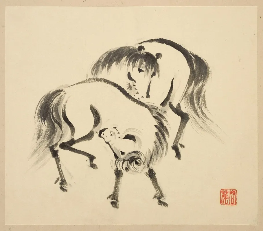 Illustrated Book Of Horses Pl 06 Wall Art by Tsurusawa Tansaku - High-Resolution Digital Print