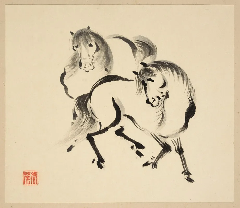 Illustrated Book Of Horses Pl 07 Wall Art by Tsurusawa Tansaku - High-Resolution Digital Print