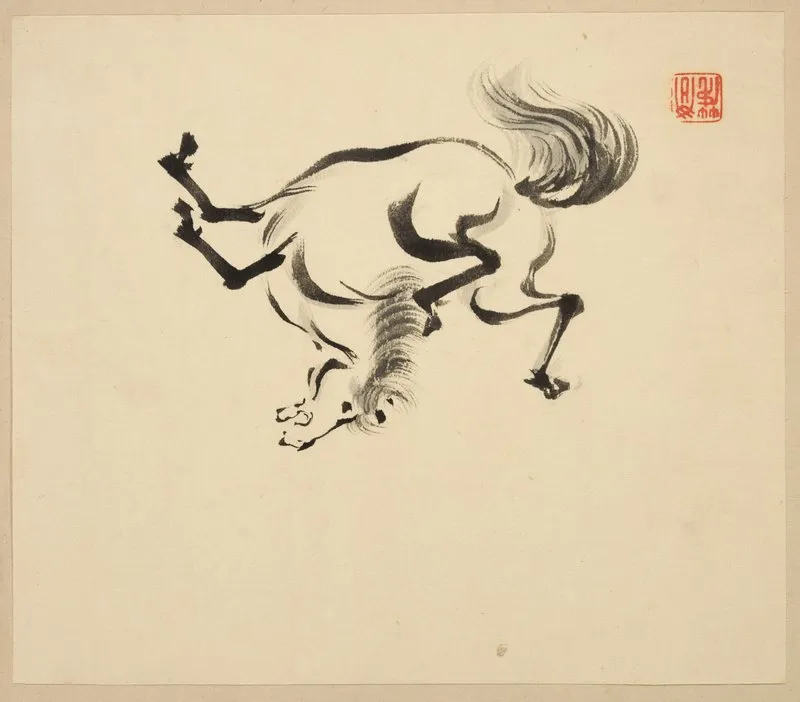 Illustrated Book Of Horses Pl 09 Wall Art by Tsurusawa Tansaku - High-Resolution Digital Print