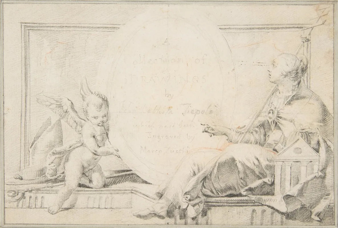 Illustration For A Book Frontispiece With A Female Allegorical Figure And A Putto Wall Art by Giovanni Battista Tiepolo - High-Resolution Digital Print