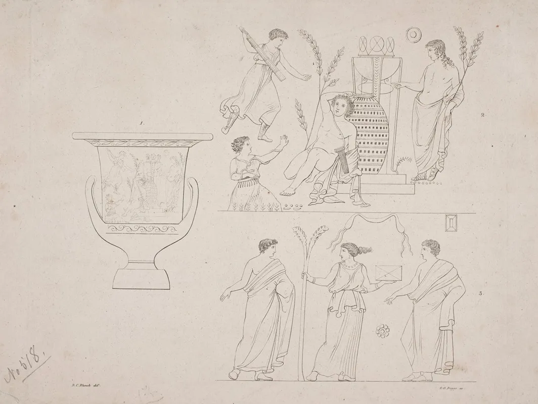 Illustrationstavle Med Antik Vase Og Figurer Wall Art by Oluf Olufsen Bagge - High-Resolution Digital Print