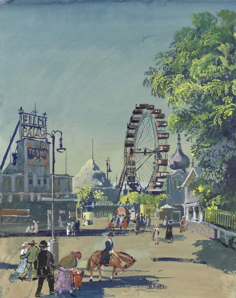 Im Prater Bei Der Hochschaubahn Riesenrad U Filmpalast Wall Art by Oskar Laske - High-Resolution Digital Print