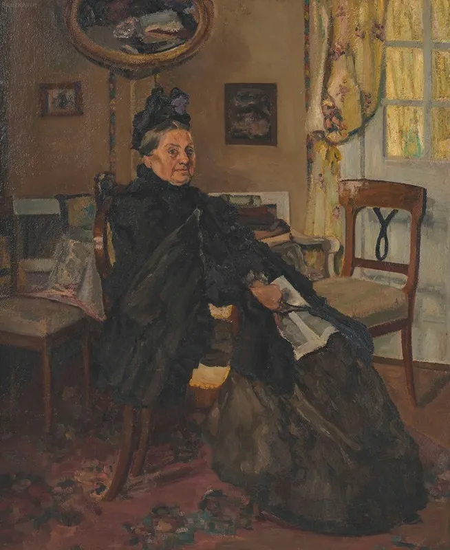 Im Wartezimmer Sitzende Alte Frau Wall Art by Otto Bruenauer - High-Resolution Digital Print