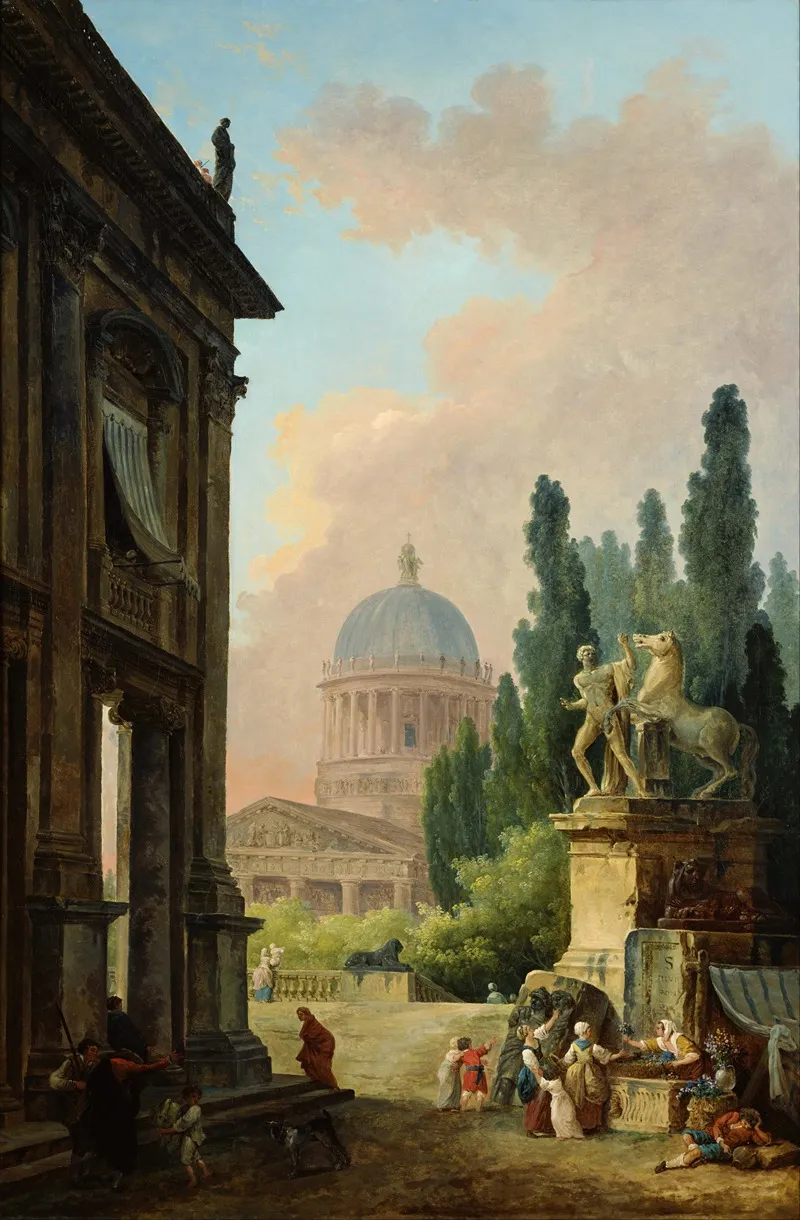 Imaginary View Of Rome With The Horse Tamer Of The Monte Cavallo And A Church Wall Art by Hubert Robert - High-Resolution Digital Print