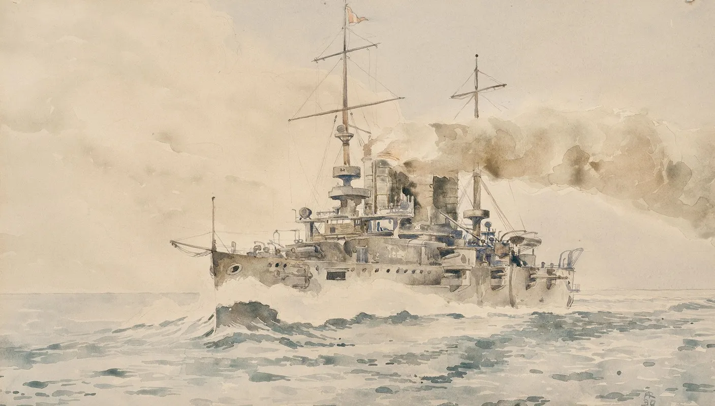 Imperial And Royal Battleship Of The Sms Erzherzog Karl Class In Full Sail Wall Art by August von Ramberg - High-Resolution Digital Print