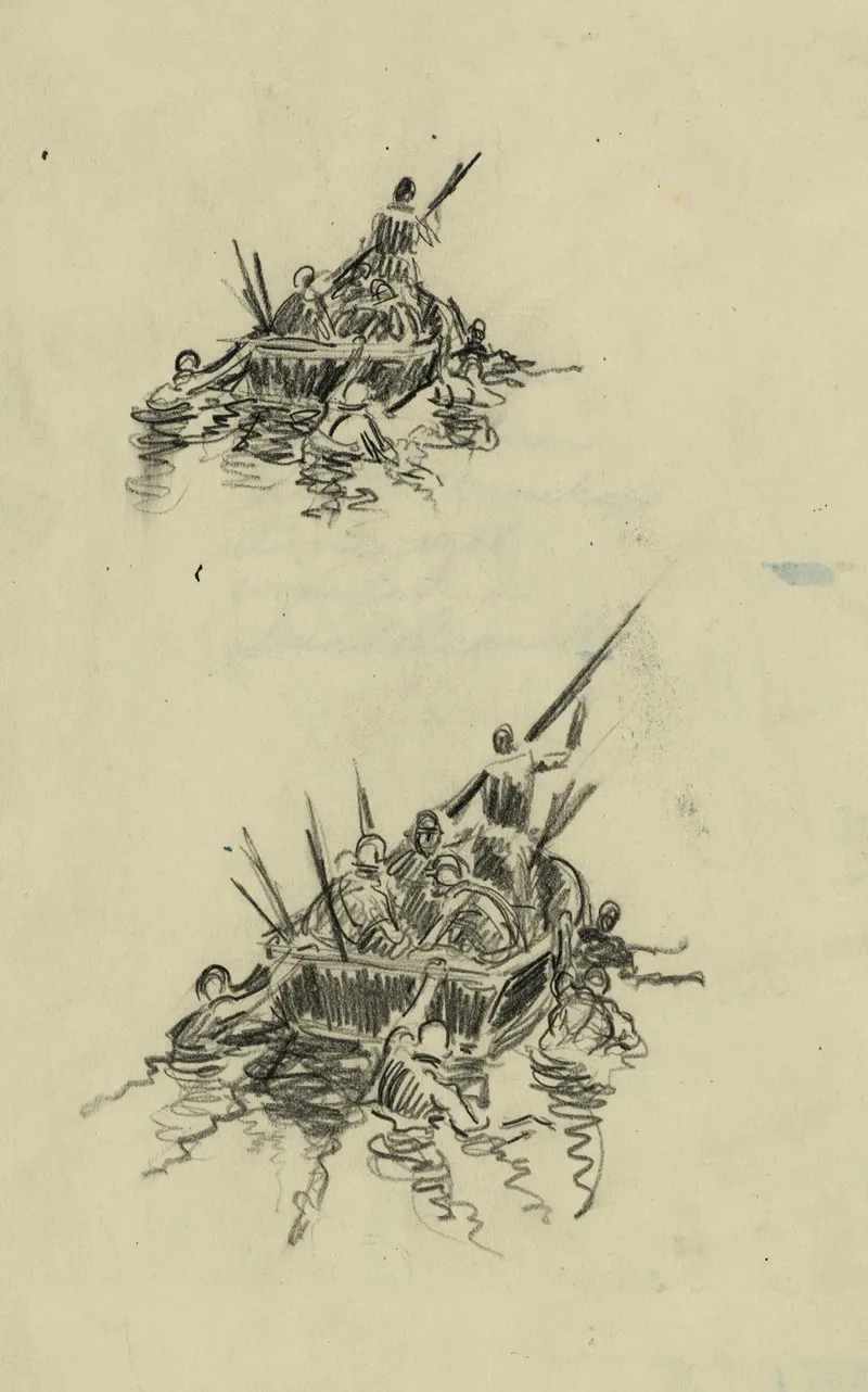 Impressions Coming Down The Matanakau E G Mataniko River With Wounded Guadalcanal Wall Art by Howard Brodie - High-Resolution Digital Print