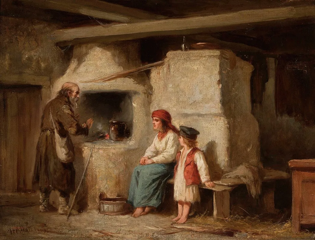 In A Peasant Cottage Wall Art by Henryk Pillati - High-Resolution Digital Print