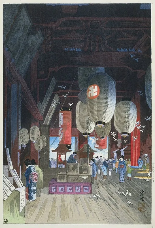 In De Kannon Tempel In Asakusa Wall Art by Narazaki Eisho - High-Resolution Digital Print