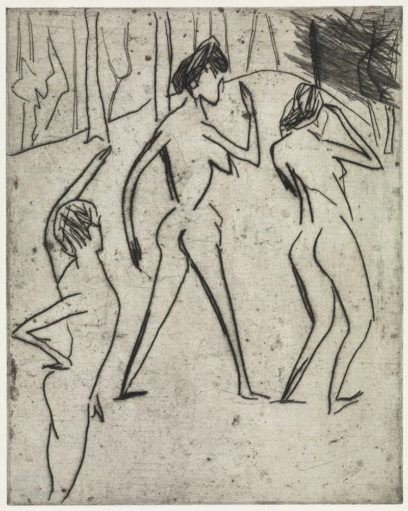 In Den Wald Schreitende Badende Wall Art by Ernst Ludwig Kirchner - High-Resolution Digital Print