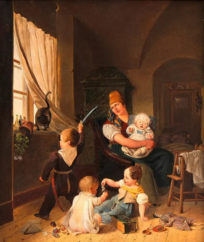 In Der Kinderstube Wall Art by Johann Matthias Ranftl - High-Resolution Digital Print