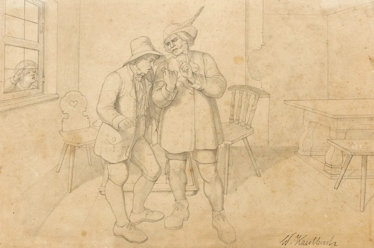 In Der Wirtsstube Ein Junger Mann Wird Zum Kartenspiel Verfuhrt Wall Art by Wilhelm Trübner - High-Resolution Digital Print