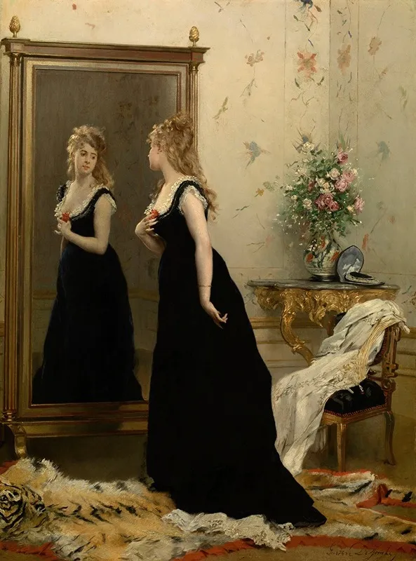 In Front Of The Mirror 2 Wall Art by Gustave Léonard de Jonghe - High-Resolution Digital Print