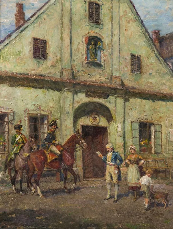In Front Of The Town Hall In Oderberg Wall Art by Emanuel Bachrach-Barée - High-Resolution Digital Print