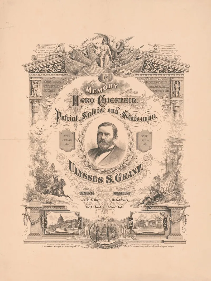In Memory Of Our Hero Chieftain Patriot Soldier And Statesman Ulysses S Grant Wall Art by Daniel T. Ames - High-Resolution Digital Print