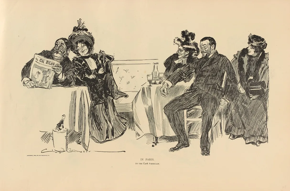 In Paris At The Cafe Americain Wall Art by Charles Dana Gibson - High-Resolution Digital Print