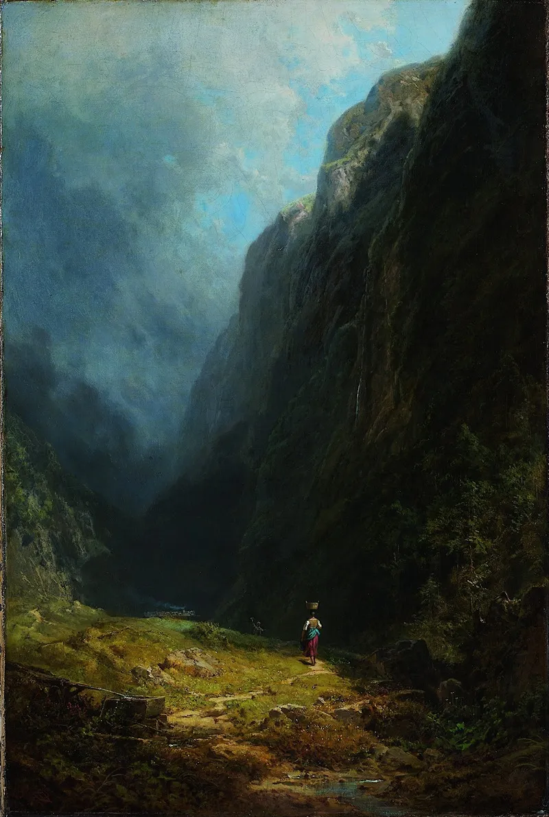 In The Alpine High Valley Landscape With Mt Wendelstein Wall Art by Carl Spitzweg - High-Resolution Digital Print