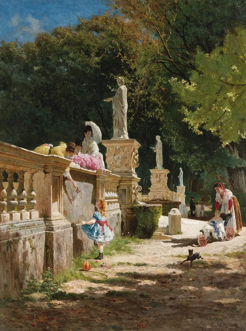 In The Gardens Of The Villa Borghese Wall Art by Aurelio Tiratelli - High-Resolution Digital Print