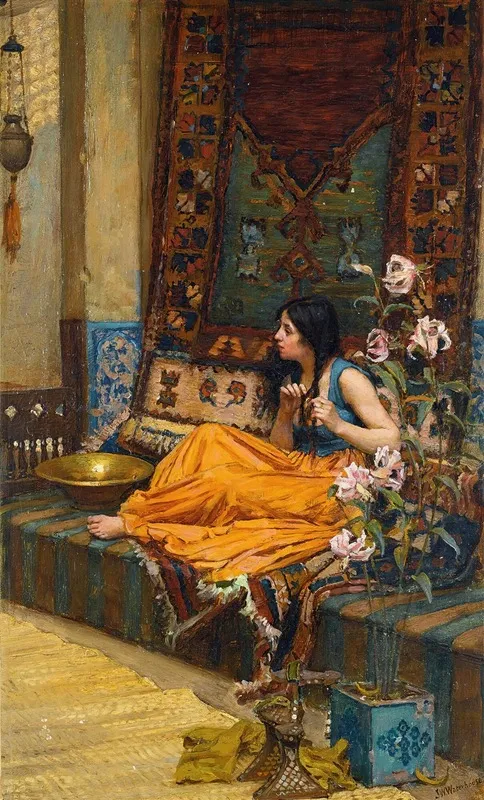 In The Harem An Odalisque Wall Art by John William Waterhouse - High-Resolution Digital Print
