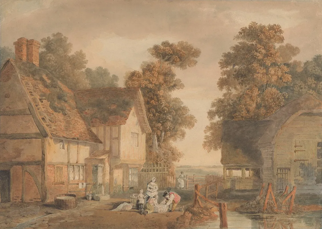 In The Yard Of A Farmhouse Wall Art by Edmund Dorrell - High-Resolution Digital Print