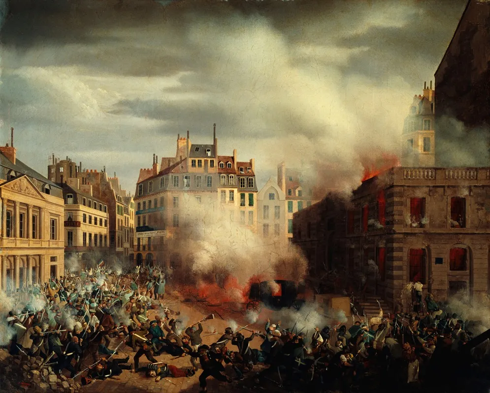 Incendie Du Chateau Deau Place Du Palais Royal Le 24 Fevrier 1848 Wall Art by Eugène Henri Adolphe Hagnauer - High-Resolution Digital Print