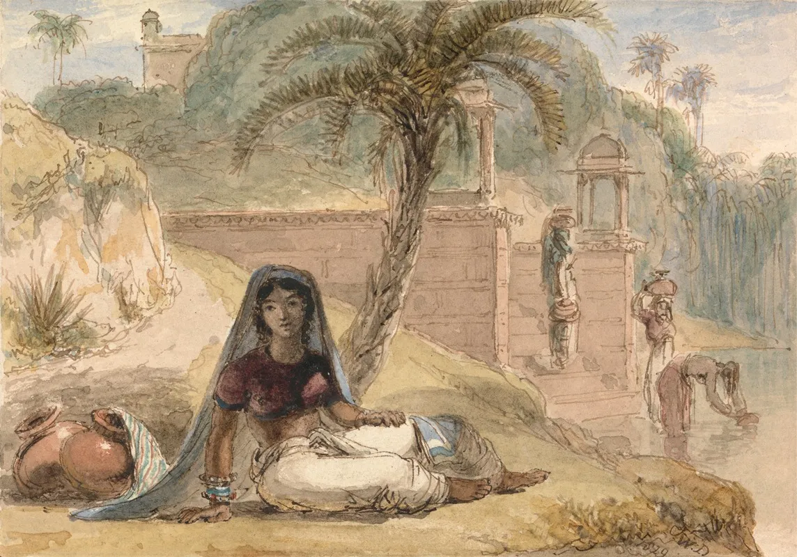 Indian Girl Seated By A River