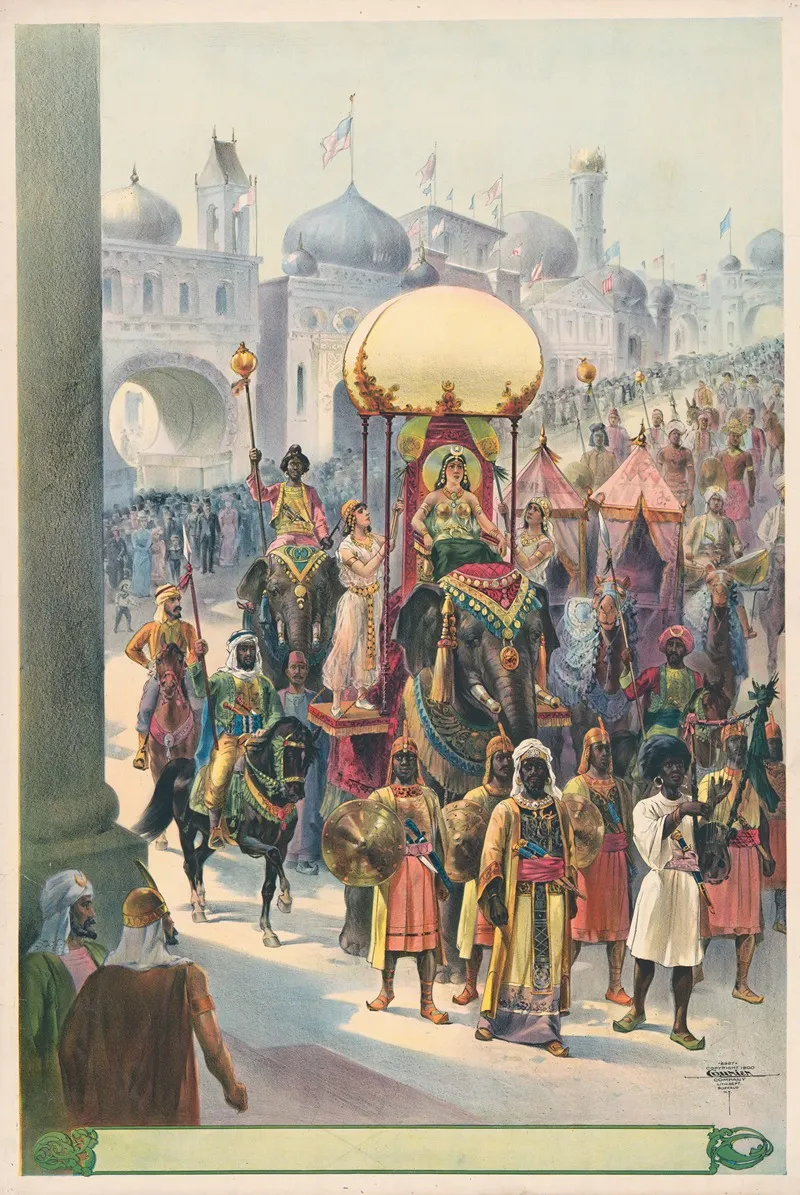 Indian Parade With Queen Riding Elephant Wall Art by Courier Litho. Co. - High-Resolution Digital Print