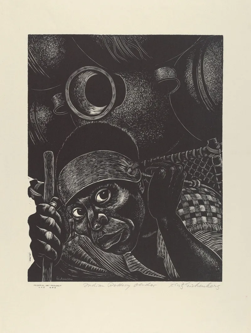 Indian Pottery Vendor Wall Art by Fritz Eichenberg - High-Resolution Digital Print